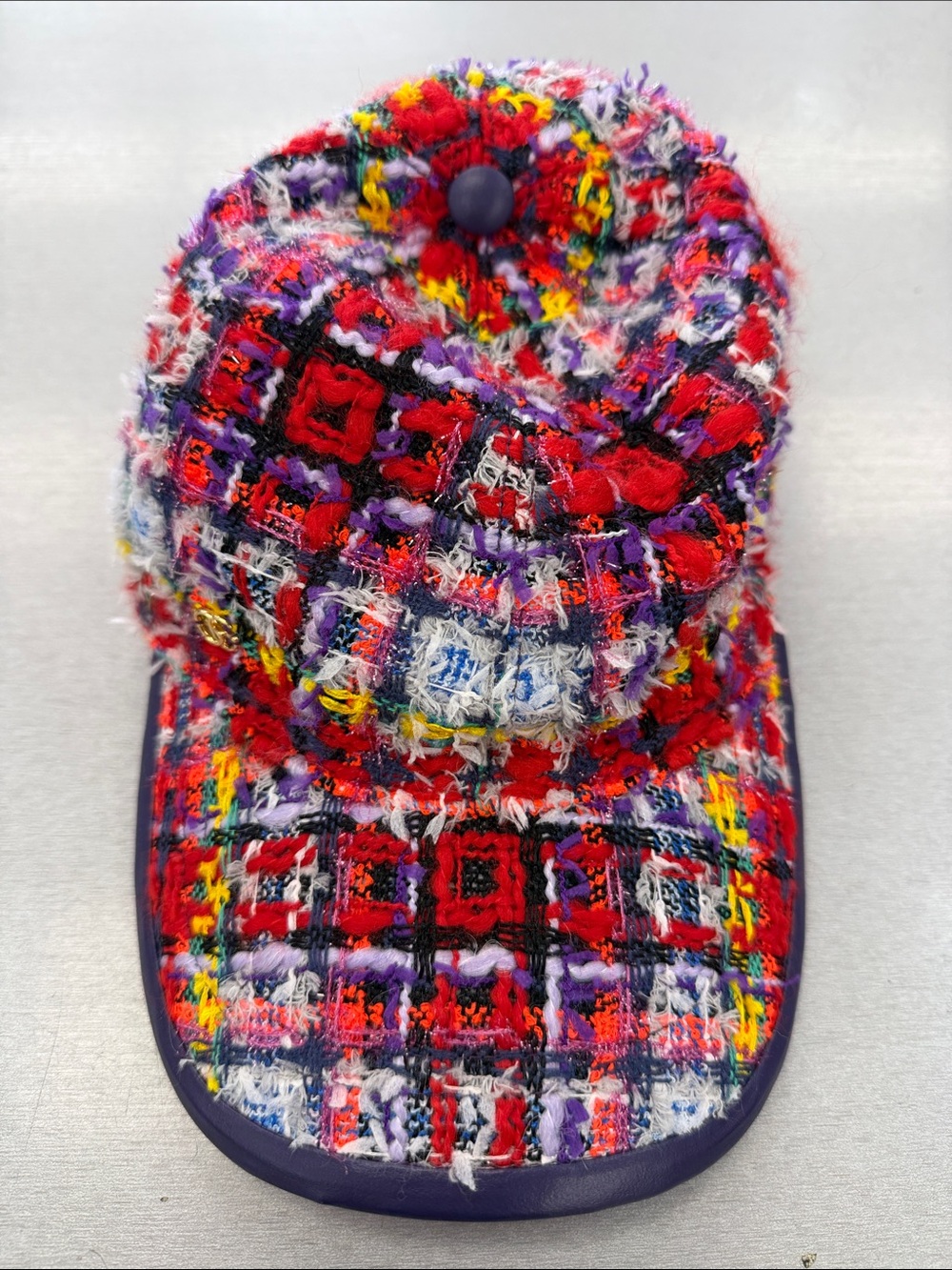 Gucci Multicolor Tweed Women’s Cap in Red, Purple & Yellow